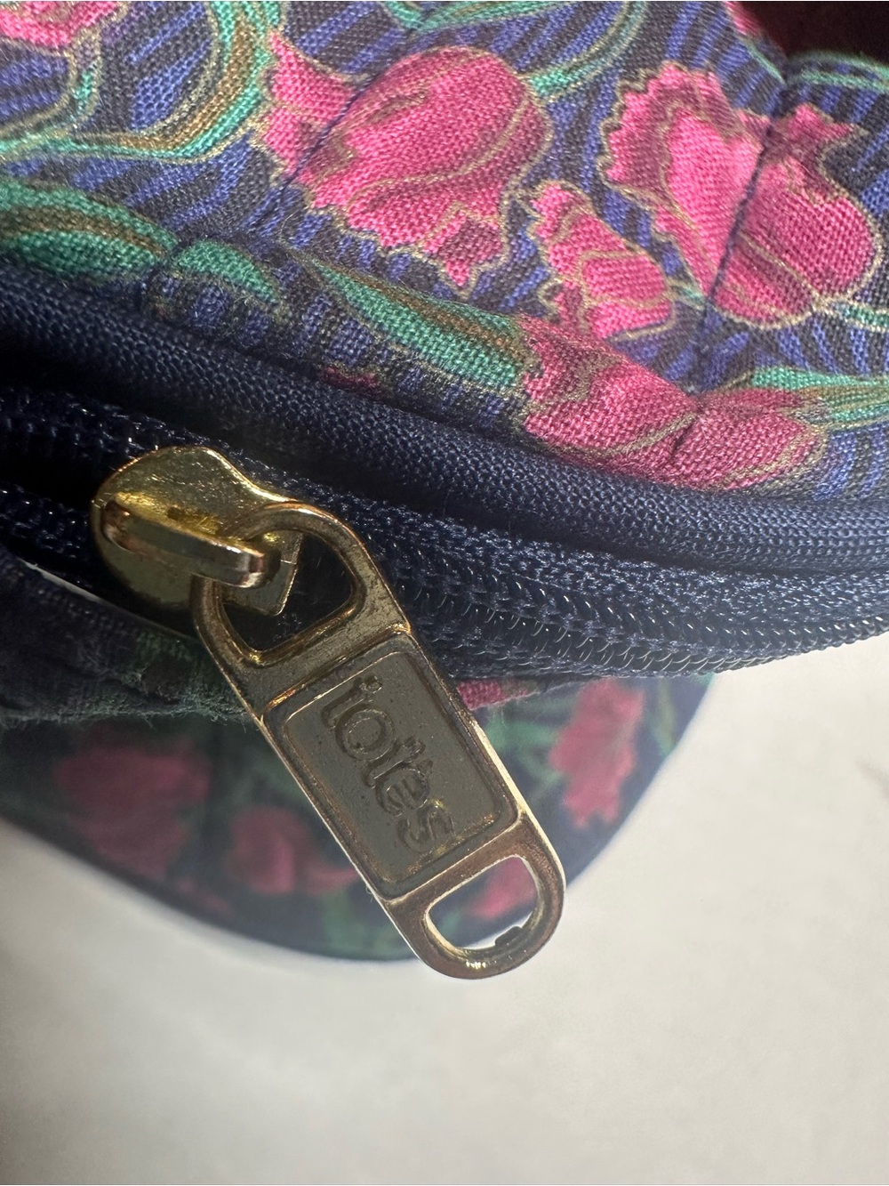totes Quilted Floral Cosmetic Bag - Navy with Pink Flowers - Picture 6 of 7